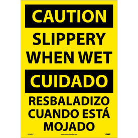 NMC™ Bilingual Vinyl Sign Caution Slippery When Wet 14