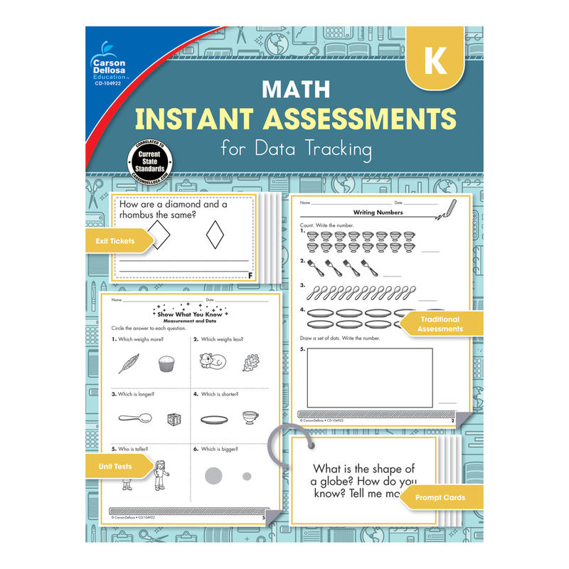 Carson-Dellosa Instant Assessments For Data Tracking Math Resource Book, Grade K MPN:104922