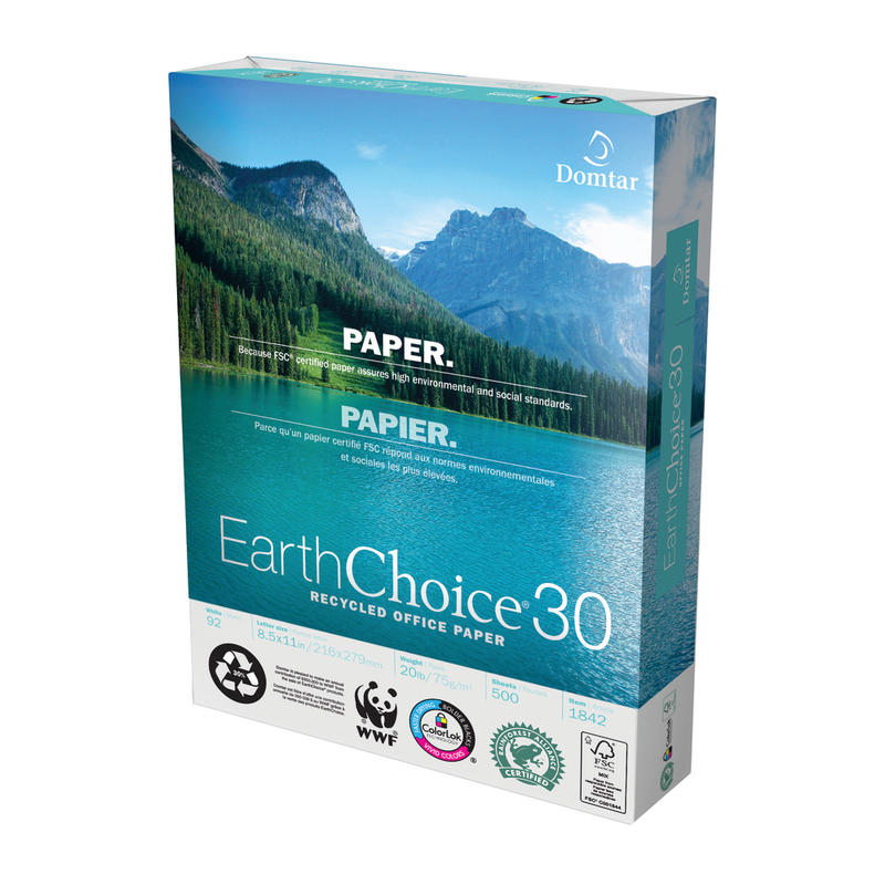 Domtar EarthChoice30 Office Multi-Use Printer & Copier Paper, Letter Size (8 1/2in x 11in), 5000 Total Sheets, 92 (U.S.) Brightness, 20 Lb, 30% Recycled, White, 500 Sheets Per Ream, Case Of 10 Reams MPN:1842