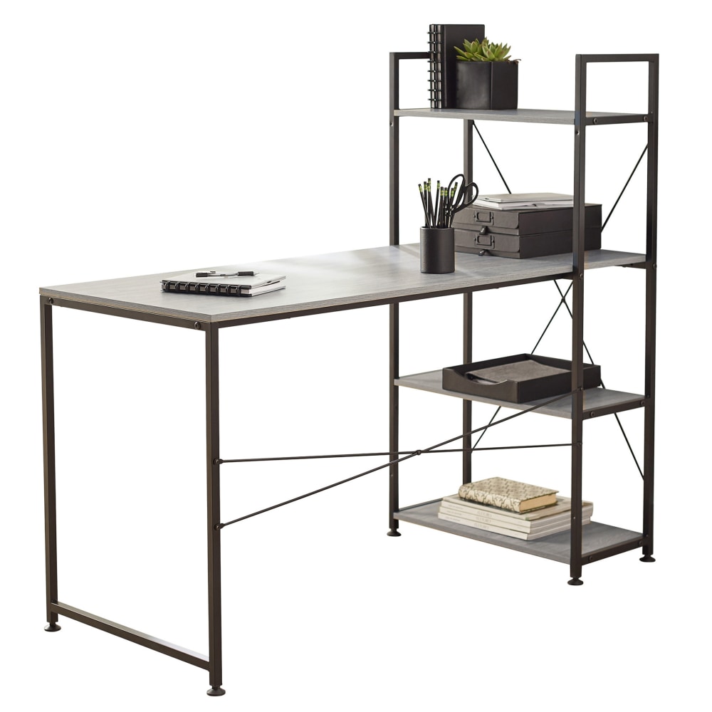 Realspace Trazer 56inW Computer Desk With Storage Shelves, Gray MPN:DSN-04085-OD