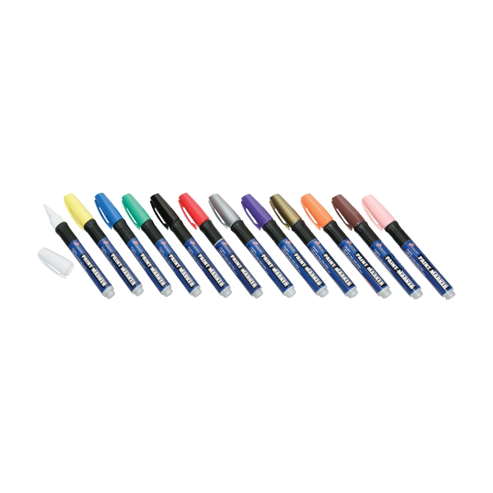 SKILCRAFT Oil-Based Paint Markers, Fiber Bullet Point, Assorted Colors, Pack Of 12 (AbilityOne 7520-01-207-4168) MPN:2074168