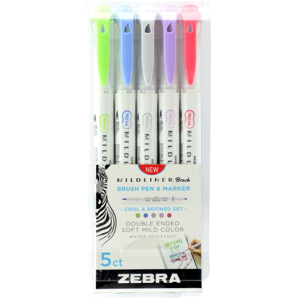 Zebra Pen MILDLINER Double-Ended Creative Markers, Pack Of 5, Brush/Fine Point, Assorted Ink Colors MPN:79205