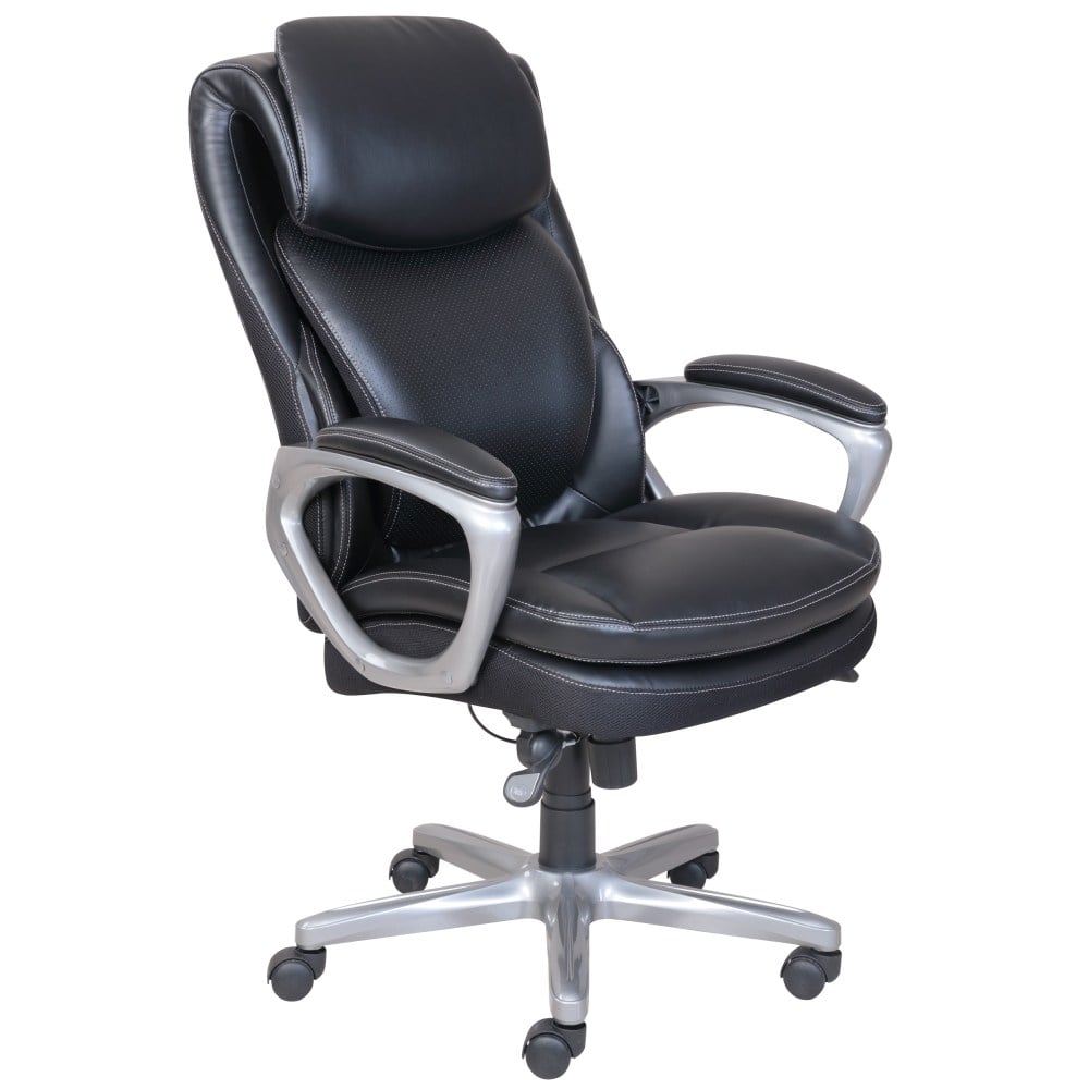 Serta Smart Layers Arlington AIR Bonded Leather High-Back Executive Chair, Black/Silver MPN:45315