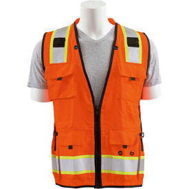 ERB® S252C ANSI Class 2 Deluxe Mesh/Solid Surveyor Vest Zipper Closure 4XL Hi-Viz Orange WEL62398HO4X