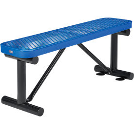 GoVets™ 4' Outdoor Steel Flat Bench Expanded Metal Blue 741BL695