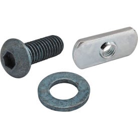 80/20® M6 x 16mm Blue BHSCS with Washer & 40-1961 Economy T-Nut - Centered Thread Bright Zinc 75-3480