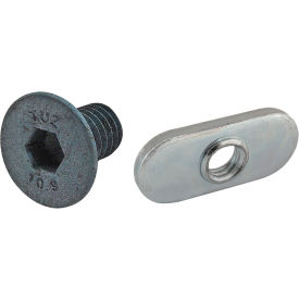 80/20® M6 x 10mm Blue FHSCS with Slide-In Economy T-Nut - Centered Thread Bright Zinc 75-3541