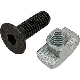 80/20® M6 x 18MM Black FHSCS with Standard Drop-In T-Nut Bright Zinc 75-3628