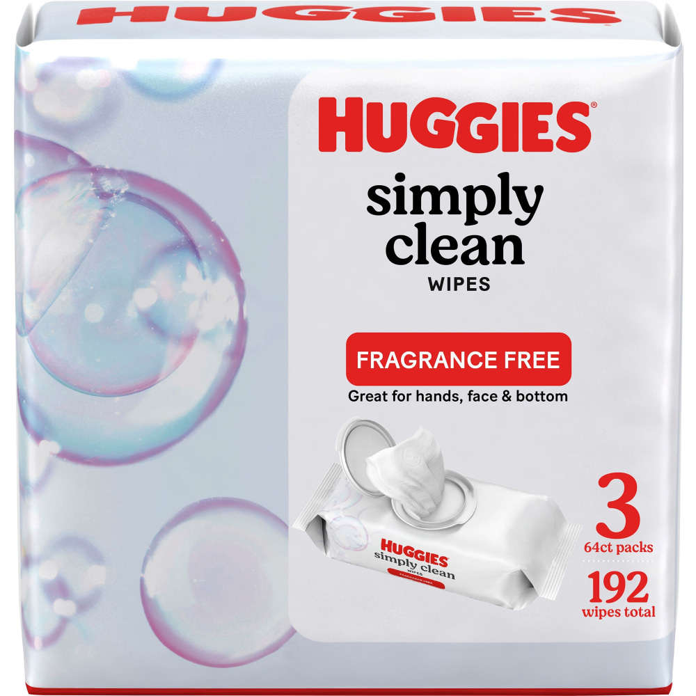 Huggies Simply Clean Wipes, White, 64 Sheets Per Box, Pack Of 3 Boxes (Min Order Qty 5) MPN:KCC54483