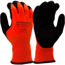 Pyramex® GL505 Insulated Cut Resistant Dipped Gloves Latex Coated ANSI A4 L Hi-Vis Orange GL505L - Pkg Qty 12