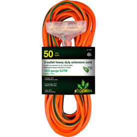 GoGreen Power 12/3 50' 3-Outlet Heavy Duty Extension Cord GG-15250 Lighted End GG-15250