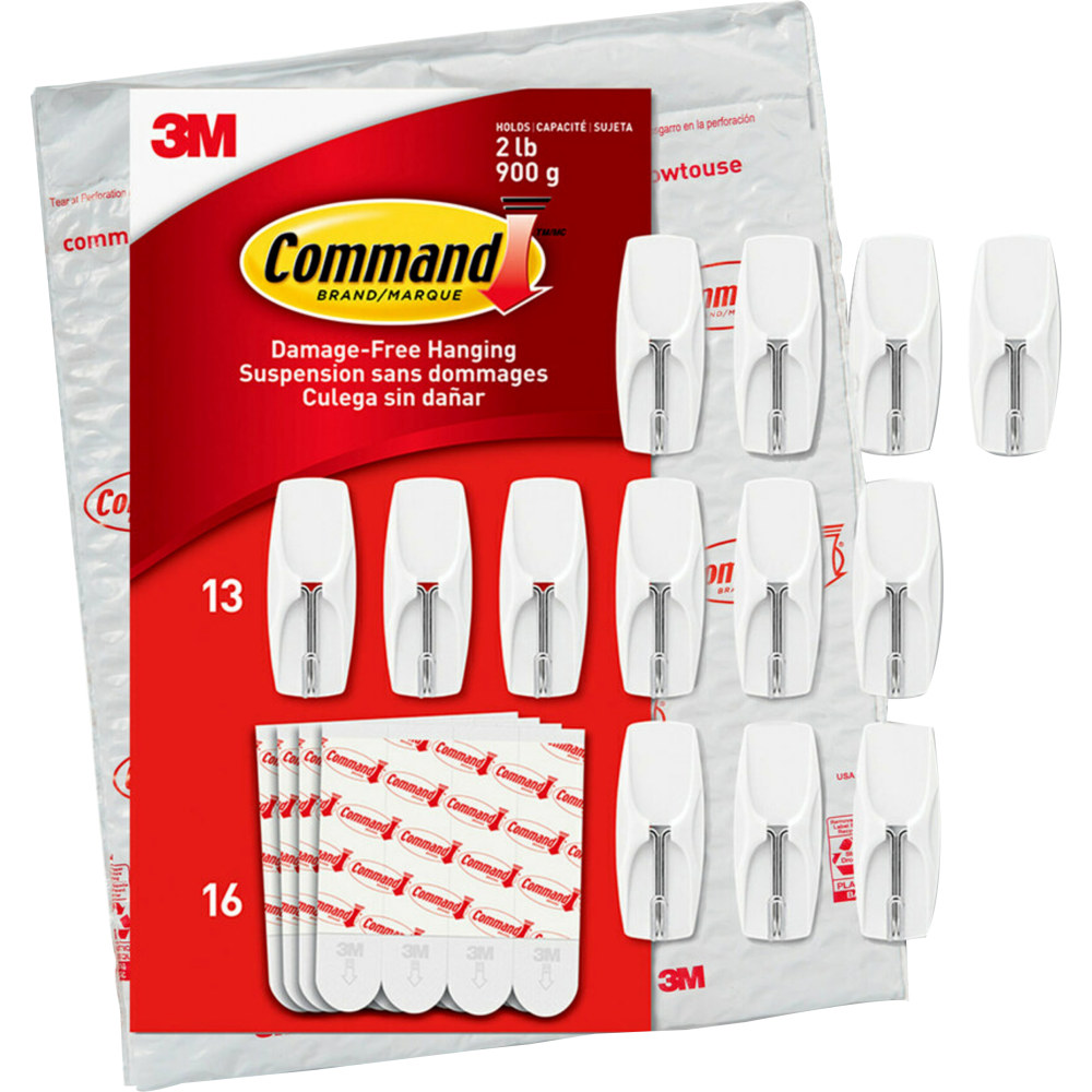 Command Medium Wire Hooks, 13 Hooks, 16 White Adhesive Strips, Damage Free Hanging Picture Hangers, No Tools Wall Hanging Strips For Living Spaces MPN:17065-13NA