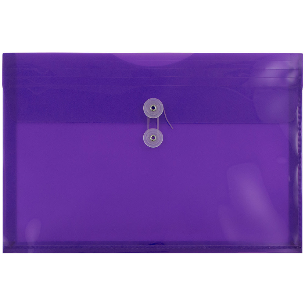 JAM Paper Plastic Booklet Envelopes, Legal-Size, 10 1/2in x 14 1/2in, Button & String Closure, Purple, Pack Of 12 MPN:34211BL