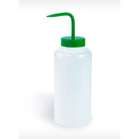 Bel-Art Wide-Mouth 1000ml (32oz) Polyethylene Wash Bottles Green PP Cap 53mm Closure 4Pk 116281000