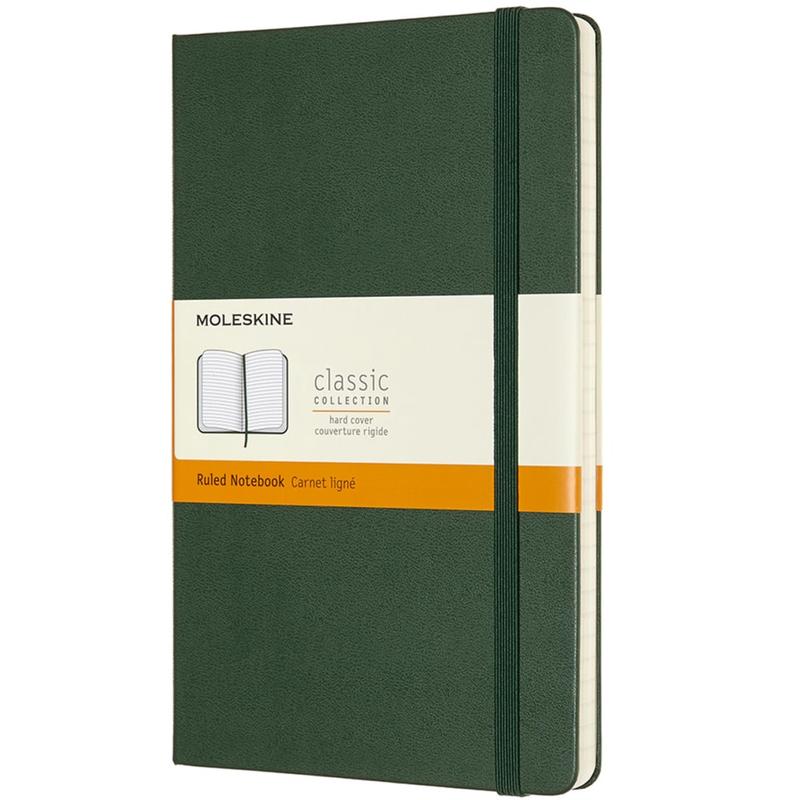 Moleskine Classic Hard Cover Notebook, Large, 5in x 8.25in, Ruled, 240 Pages, Myrtle Green (Min Order Qty 4) MPN:629063