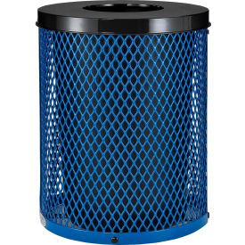 GoVets™ Outdoor Diamond Steel Trash Can With Flat Lid 36 Gallon Blue 924BL261