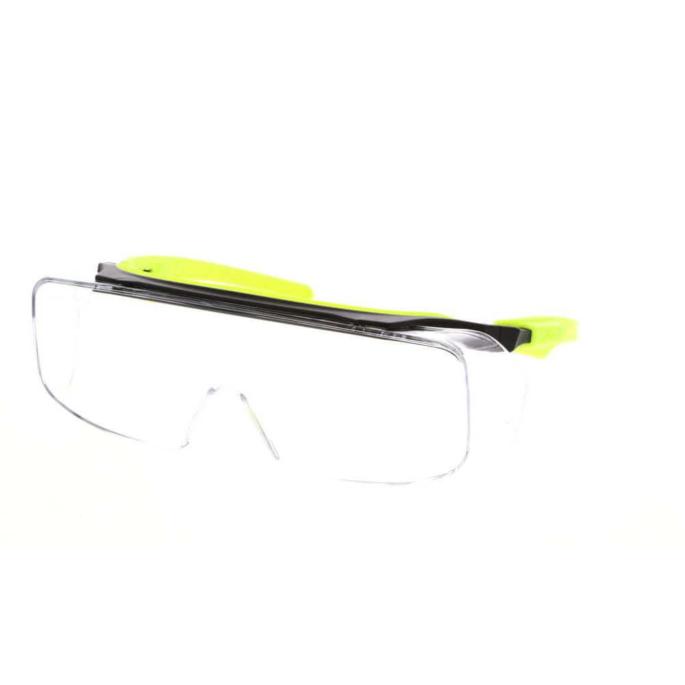 Klondike. OTG Series Over the Glass Safety Glasses Clear MAX36. Anti-Fog Anti-Scratch Lens Black Frame and Hi-Vis Lime Temples 3 Position Adjustable Temple Length MPN:OG220DC