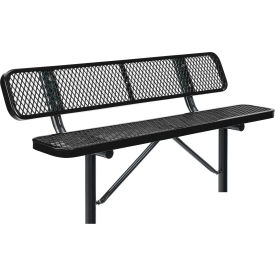 GoVets™ 6' Outdoor Steel Bench w/ Backrest Expanded Metal In Ground Mount Black 154IBK277