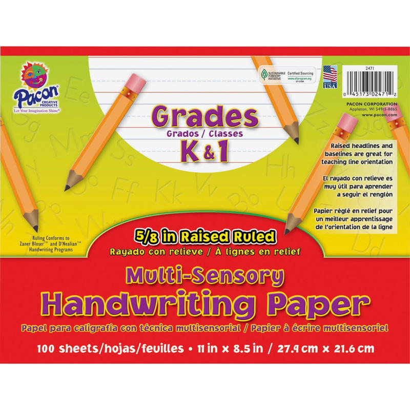 Pacon Grades K - 1 Multi - sensory Handwriting Tablet - Letter - 11in x 8.5in - Wide Rule - 100 Sheets/Pack - White MPN:2471