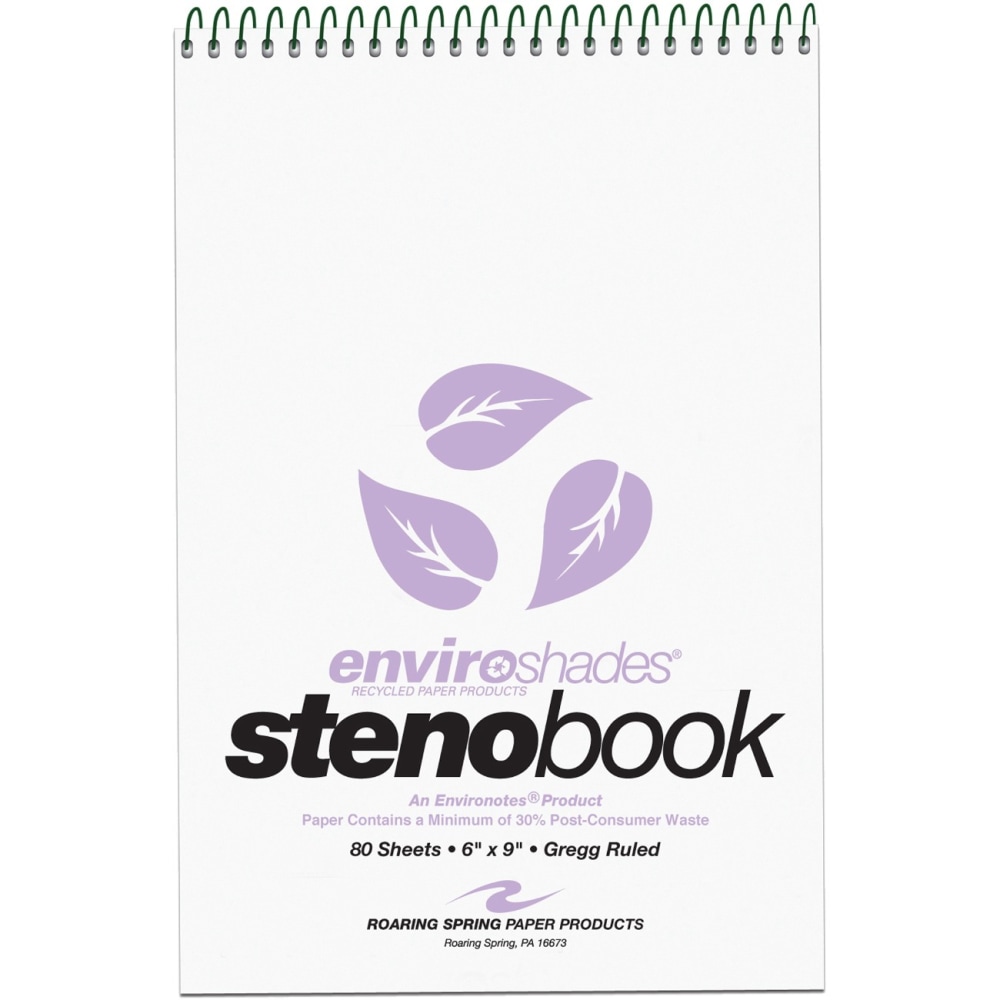 Roaring Spring Enviroshades Steno Books, 6in x 9in, Gregg Ruled, 80 Sheets Per Pad, 30% Recycled, Orchid Lavender, Pack Of 4 MPN:12264