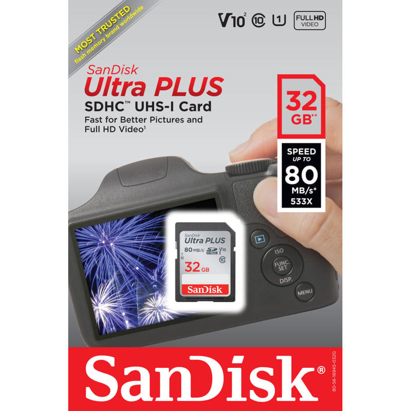 SanDisk Ultra PLUS SD Card, 32GB (Min Order Qty 7) MPN:SDSDUW3-032G-AN6IN