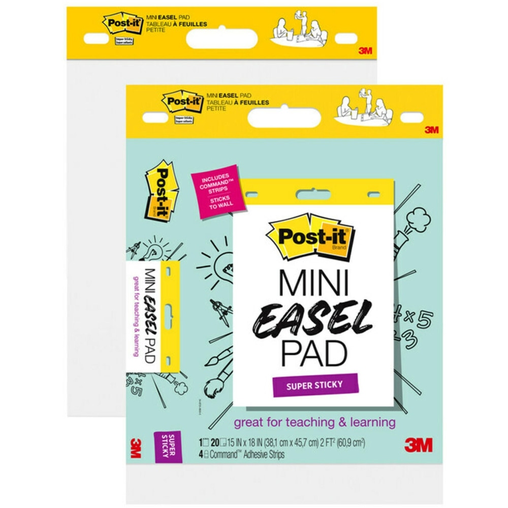 Post-it Post it Super Sticky Mini Easel Pad - 1 Subject(s) - 20 Sheets - Stapled - Portable, Self-stick, Bleed Resistant, Sturdy Back, Buil - 0 MPN:MMM577SS2PK