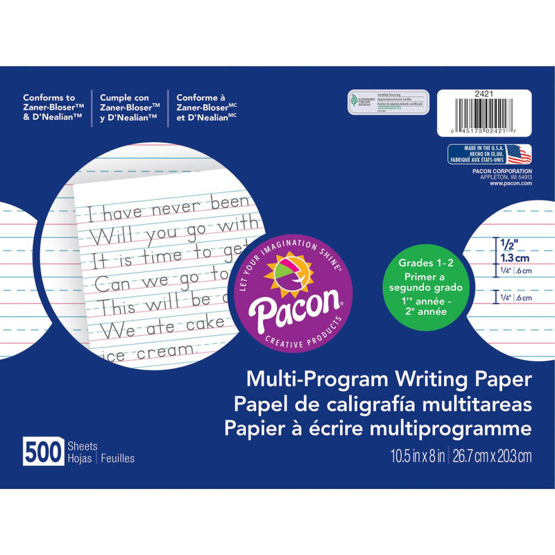Pacon Multi-Program Handwriting Papers, Grade 1-2, 10 1/2in x 8in, Pack Of 500 Sheets MPN:2421