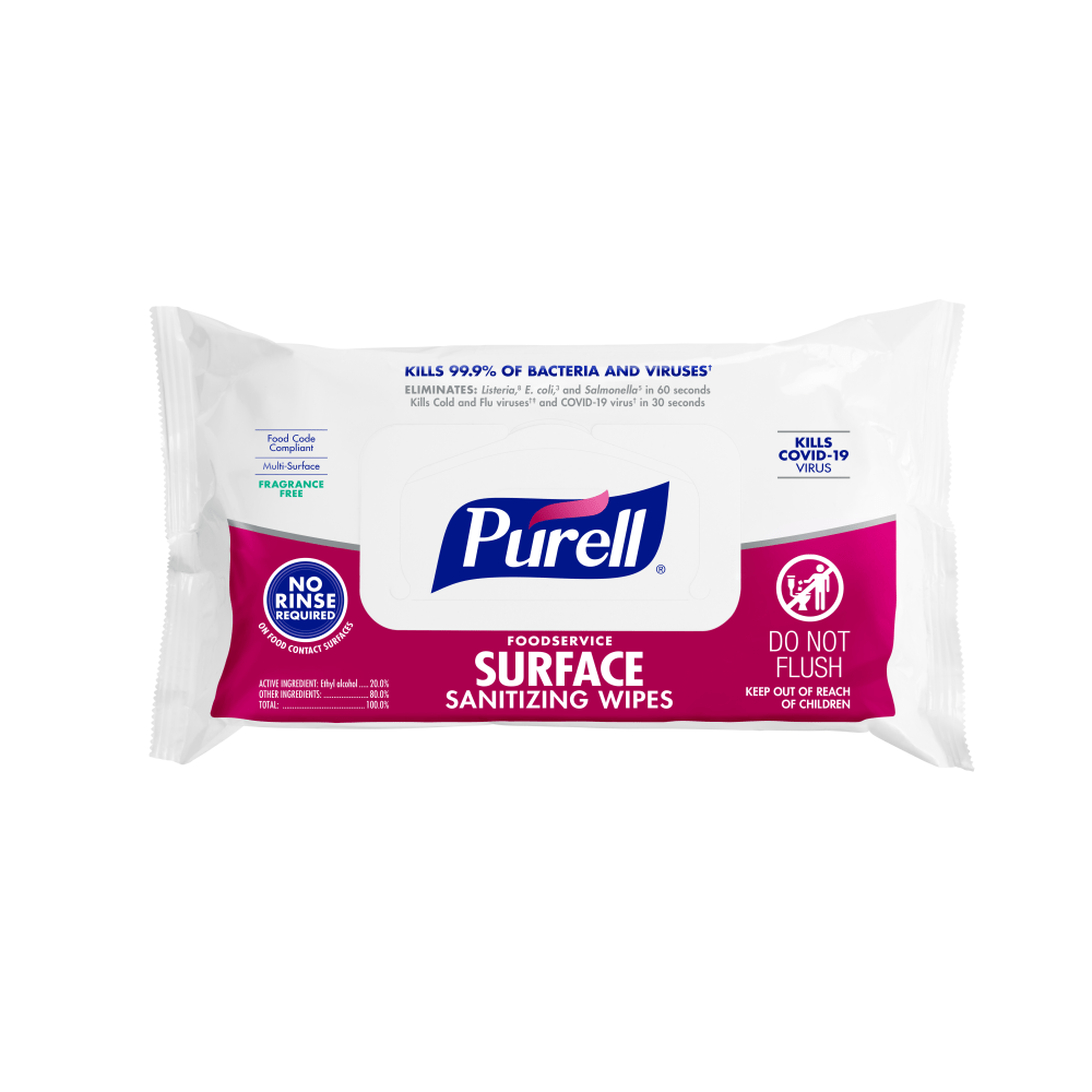 Purell Foodservice Surface Sanitizing Wipes, Fragrance Free, 7-7/16in x 9in, White, Flowpack Of 72 Wipes MPN:9371-12EA