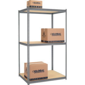 GoVets 3 Shelf Heavy Duty Boltless Shelving Z Beam Starter 48Wx24Dx96H Wood Deck 926GY580