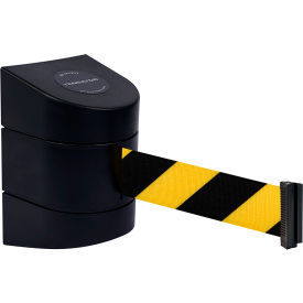 Tensabarrier®Wall Mount Retractable Belt Barrier 24' Black/Yellow Belt Black Case 897-24-M-33-NO-D4X-D