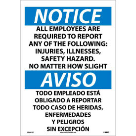 NMC™ Bilingual Vinyl Sign All Employees Are Required To Report The Following 14