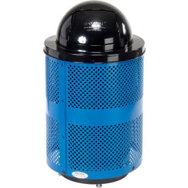 GoVets™ Outdoor Perforated Steel Trash Can With Dome Lid & Base 36 Gallon Blue 949BLD261