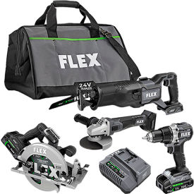 Flex Brushless 4 Tool Combo Kit w/ Circular Saw Drill Driver Reciprocating Saw & Angle Grinder 24V FXM402-2B