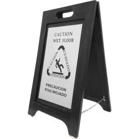 Wooden Bilingual Wet Floor Sign - Black Finish - Nickel Plate BLWF-NI - Pkg Qty 2