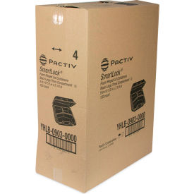 Pactiv Evergreen SmartLock Foam Hinged Lid Container Large 3 Compartments Black 150/CT YHLB09030000