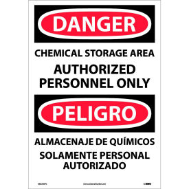 NMC™ Bilingual Vinyl Sign Chemical Storage Area Authorized Personnel Only 14