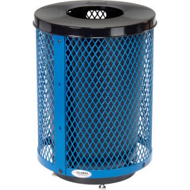 GoVets™ Outdoor Diamond Steel Trash Can With Flat Lid & Base 36 Gallon Blue 924BLD261