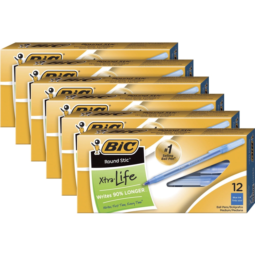BIC Round Stic Ballpoint Pens - Medium Pen Point - Blue - Frost Barrel - 72 / Bundle MPN:GSM11BEBD