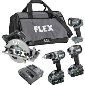 Flex 4 Tool Combo Kit w/ Turbo Hammer Drill Driver Impact Driver Quick Eject Circ Saw & Work Light FXM403-2G