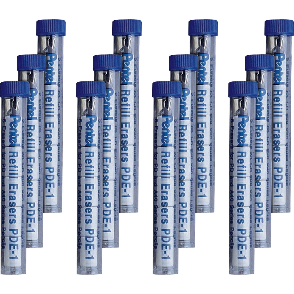 Pentel Mechanical Pencil Eraser Refills - White - 5/Tube - 12 / Box MPN:PDE1BX