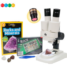 AmScope 20X-50X Kid's Deluxe Stereo Microscope with Digital Camera Rock Kit Dual-Illumination SE102LED-15A-NGRK-TW-E