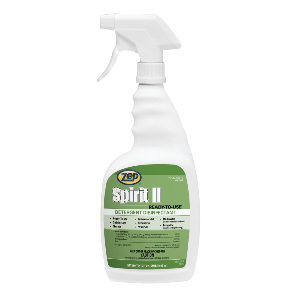Zep Spirit II Ready-To-Use Disinfectant, 32 Oz, Citrus Scent, Carton Of 12 Spray Bottles MPN:67909