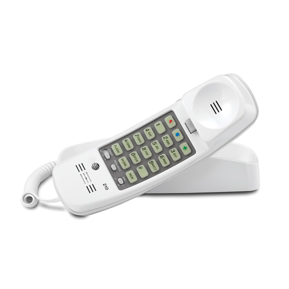AT&T 210 Corded Trimline Phone with Speed Dial and Memory Buttons, White (Min Order Qty 4) MPN:210WH