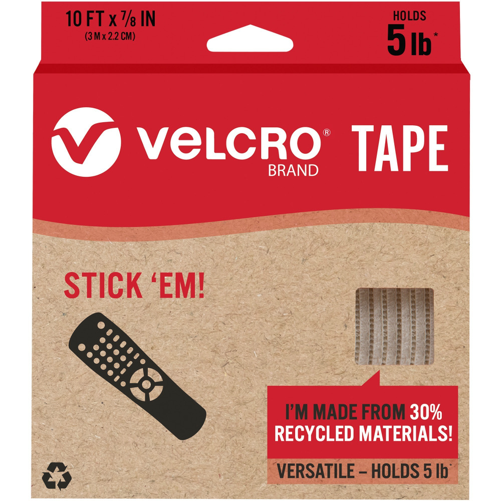 VELCRO Eco Collection Adhesive Backed Tape - 10 ft Length x 0.88in Width - White - 1 Each MPN:30195