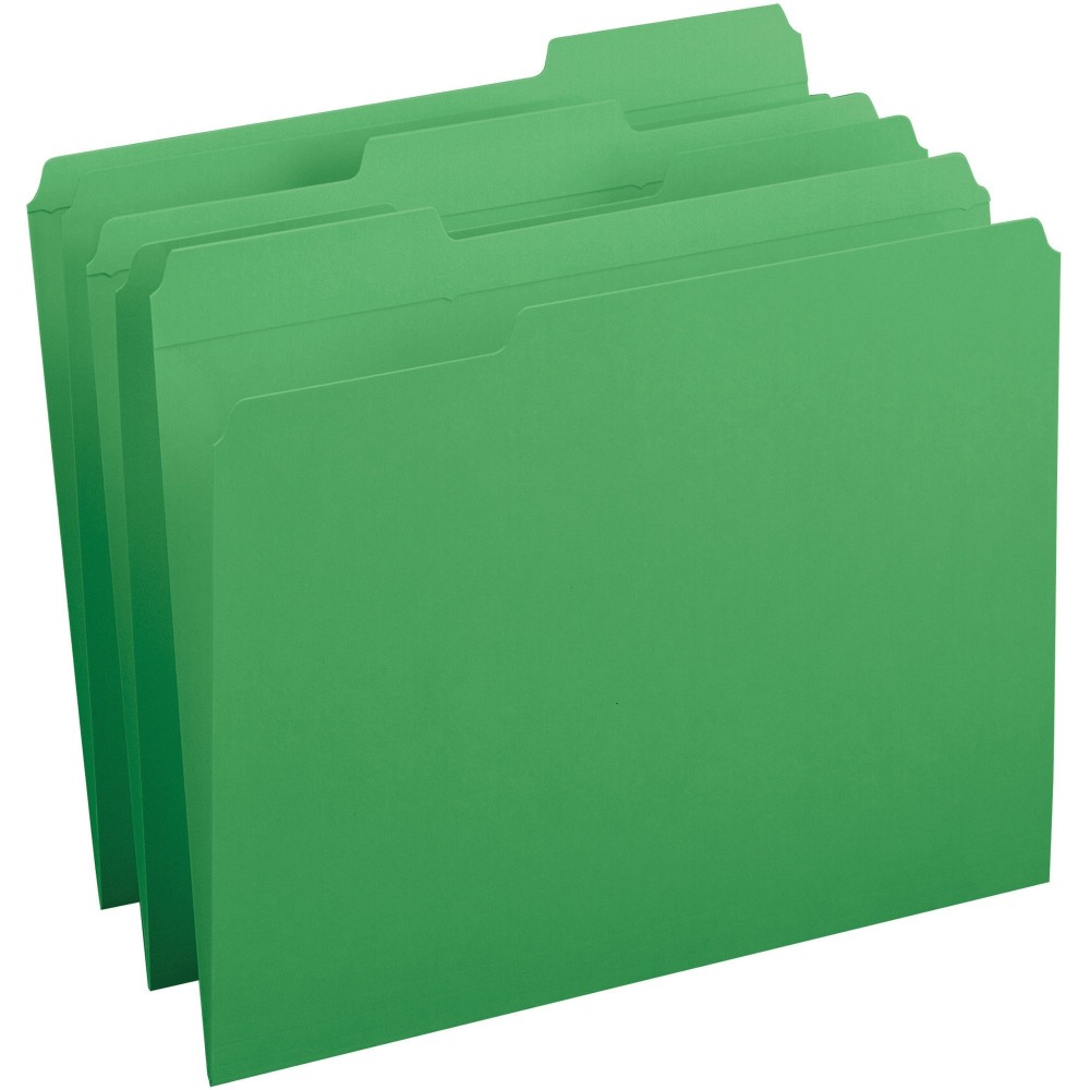 Business Source Reinforced Tab Colored File Folders - Green - 10% Recycled - 100 / Box MPN:03174