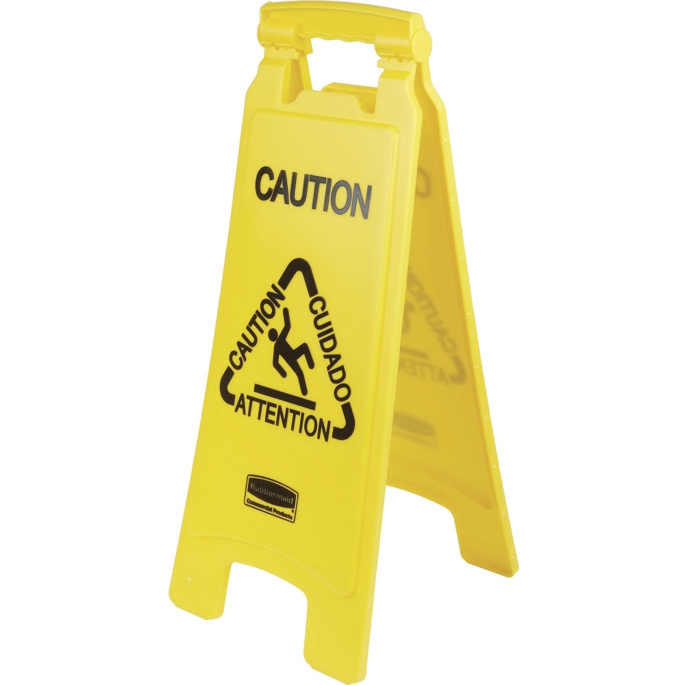Rubbermaid Commercial Multi-Lingual Caution Floor Sign - 6/Carton - Caution, Cuidado, Attention Print/Message - 611200YWCT MPN:611200YWCT