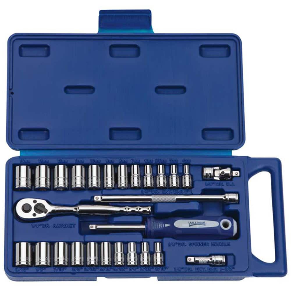 Standard Ratchet & Socket Set Socket Set: 27 Pc, 19/32 to 1-13/64