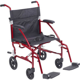 Fly-Lite Aluminum Transport Chair Burgundy Frame Black Upholstery DFL19-RD