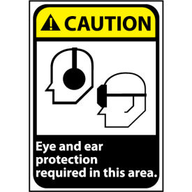 Caution Sign 14x10 Vinyl - Eye and Ear Protection Required CGA24PB