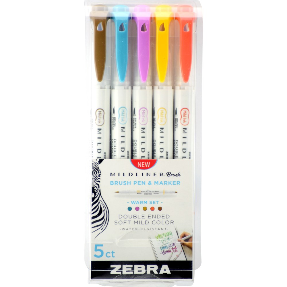 Zebra Pen MILDLINER Double-Ended Creative Markers, Pack Of 5, Fine/Brush Point, Assorted Bright Colors MPN:79305